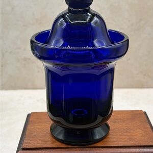 1960's MCM Thomas Webb Bristol Blue Glass Jam Jar / Covered Dish Hand Blown